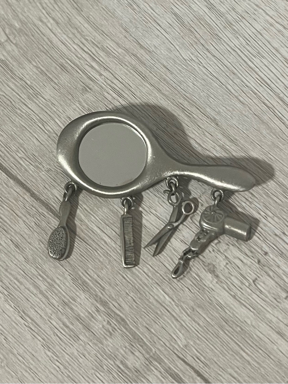 Silver Salon Tools Mirror Brooch with Haircare Charms